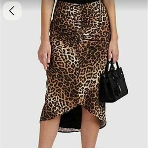 NWT FiveSeventyFive Leopard Midi Skirt Womens Size M Brown Ruched Chic Statement